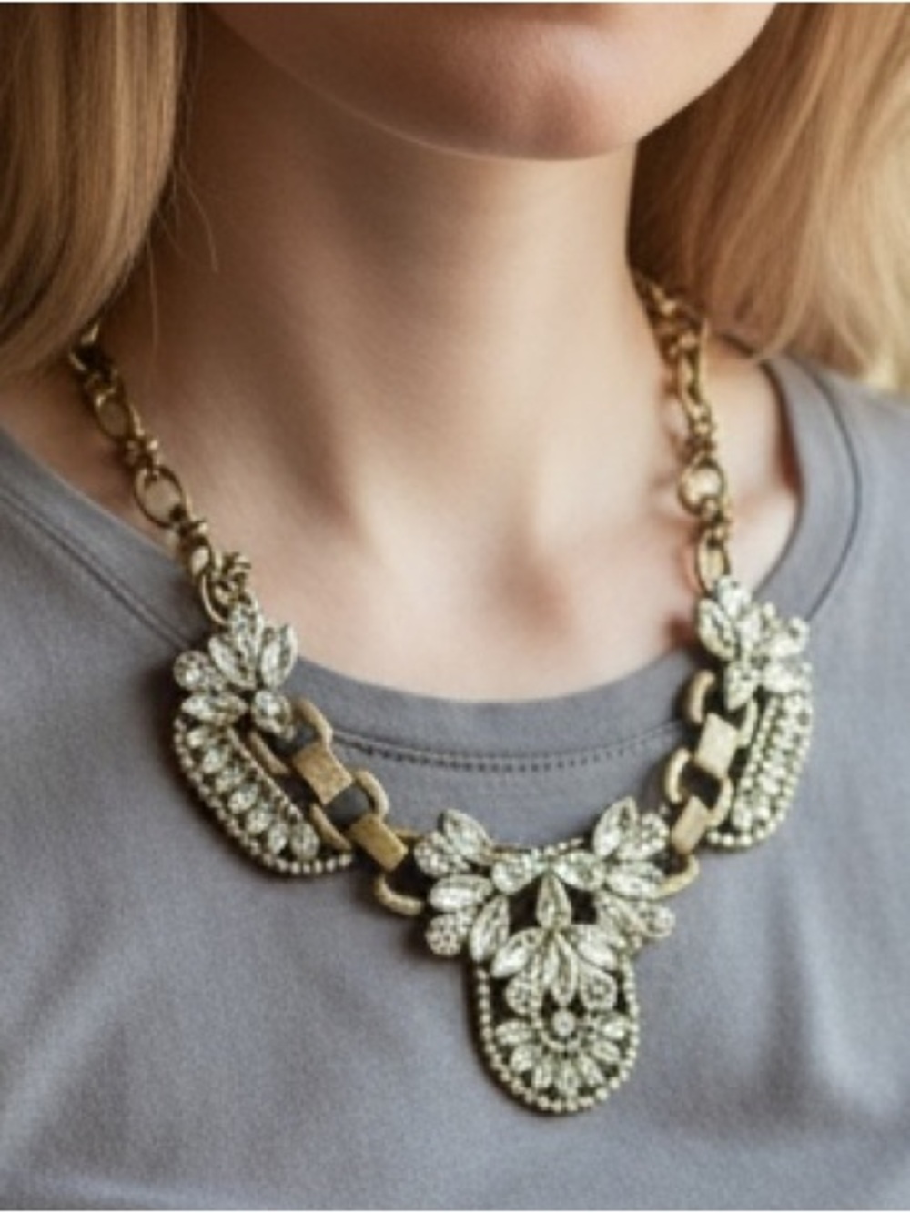 J. Crew Bronze Crystal Statement Necklace Bib